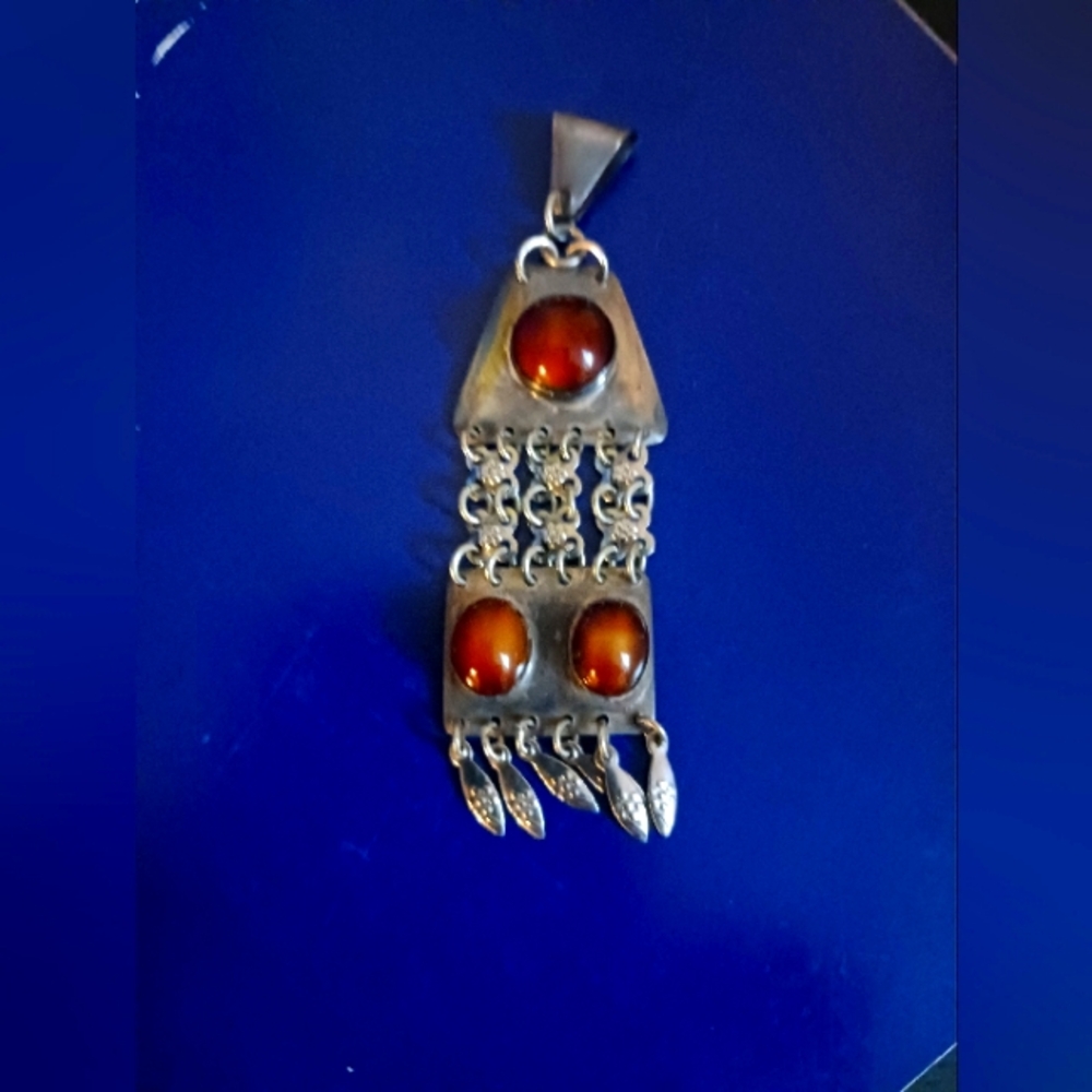 Vintage Sterling Tiger Eye Made in Israel Pendant